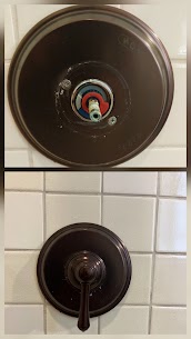 Shower valve handle removed during low-pressure and temperature troubleshooting by Homeowner Handy